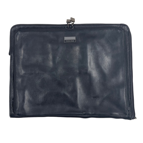Perlina Handbags - Vintage Perlina Black Leather Portfolio Briefcase Organizer Laptop Ipad Case Bag